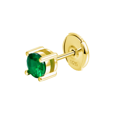 S925 Round Cut Stud Earring - Green