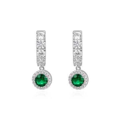 Moissanite Halo Dangly Earring - Green