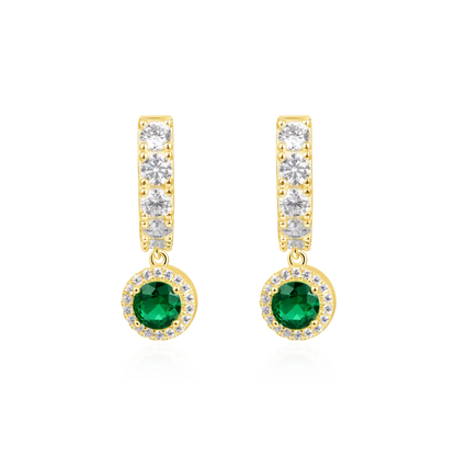 Moissanite Halo Dangly Earring - Green