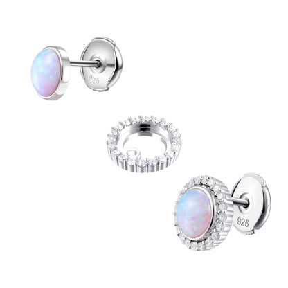 Orecchini a bottone staccabili con aureola opale S925