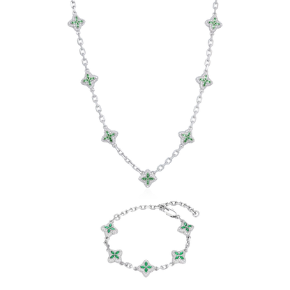 Iced Luminous Clover Adjustable Chain & Bracelet Set - Green Diamond