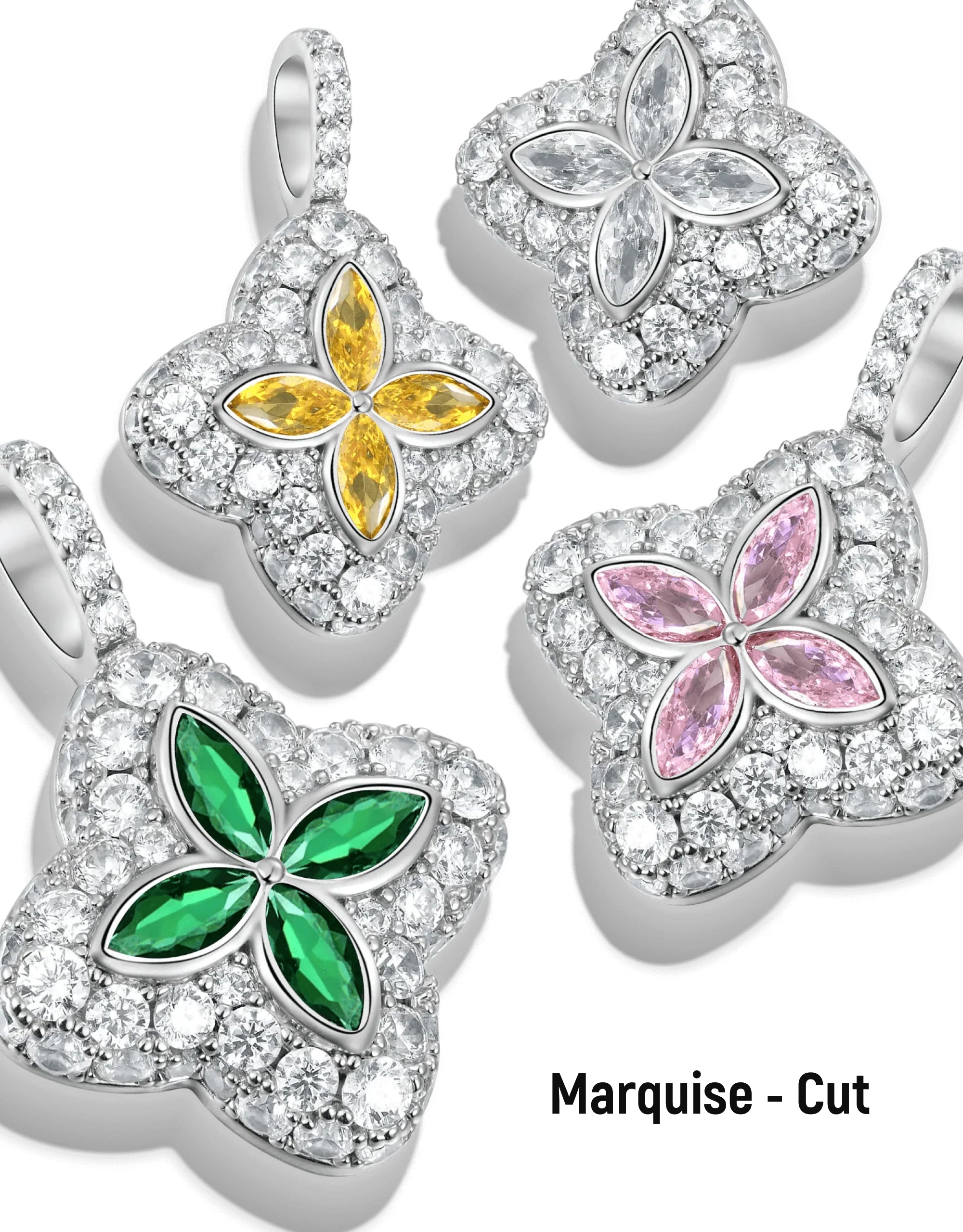 Iced Luminous Clover Pendant - White Diamond