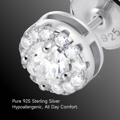 Moissanite Halo Round Cut Stud Earring