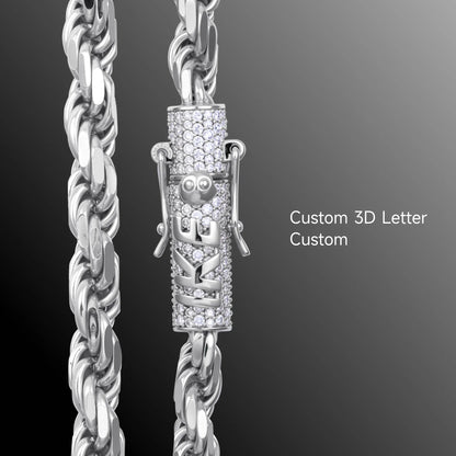 S925 Rope Chain With Moissanite Clasp - 6mm
