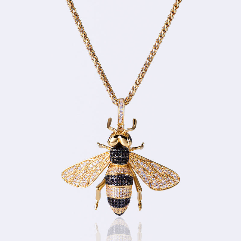 14K Gold CZ Stone Bee Necklace - Hip Hop Fashion - Urban Jewelry - Aporro - APORRO