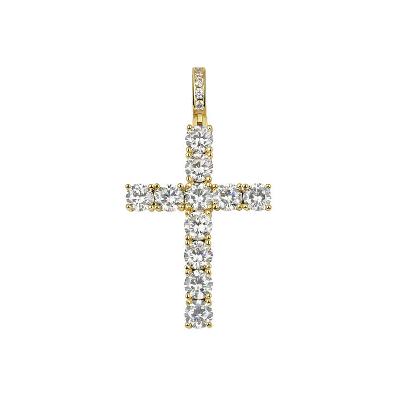 Kleines Iced Out Tenniskreuz aus 14 Karat Gold – Religiöse Juwelen - APORRO