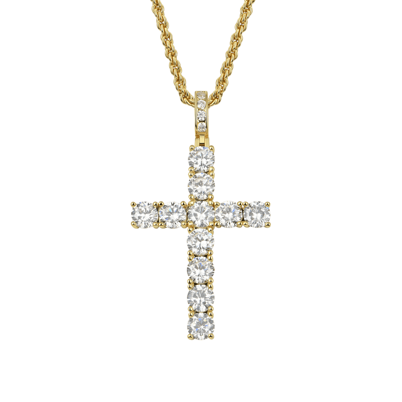 [Ship Now!] 14K Gold Small Iced Out Tennis Cross - Religious Jewels - APORRO