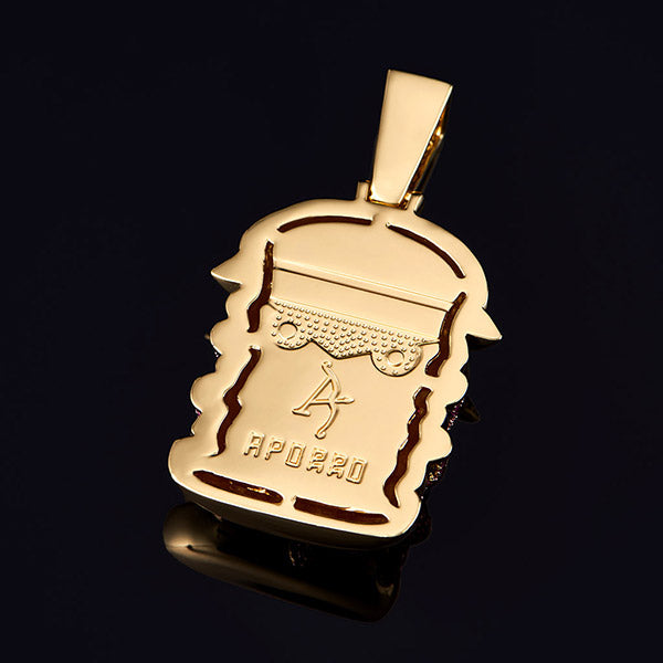 Pendentif Monstre Hamburger en Or 14K Iced