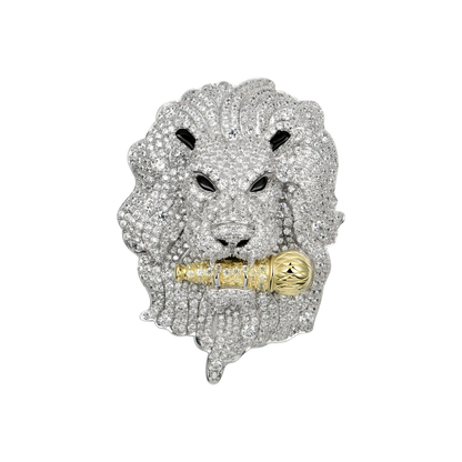 Roaring Lion helado en plata de ley 925 Colgante