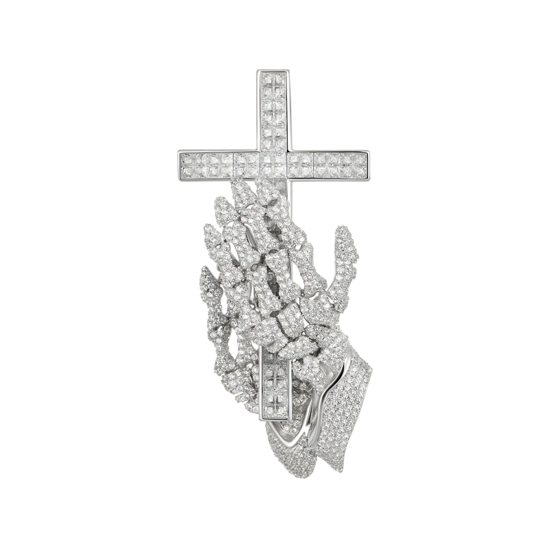 Cross Praying Skeleton Hands Anhänger aus 925er Sterlingsilber - APORRO