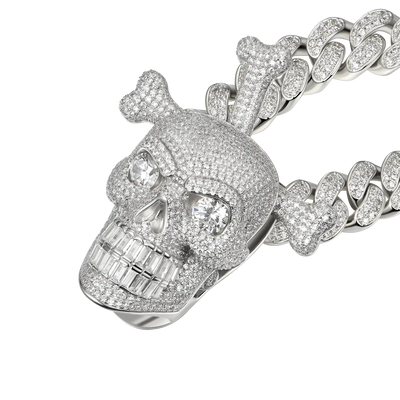 Pendentif tête de mort et os croisés en rotation