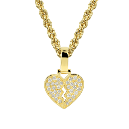 18K Solid Gold 0.206ctw Diamond Broken Heart Pendant - Micro