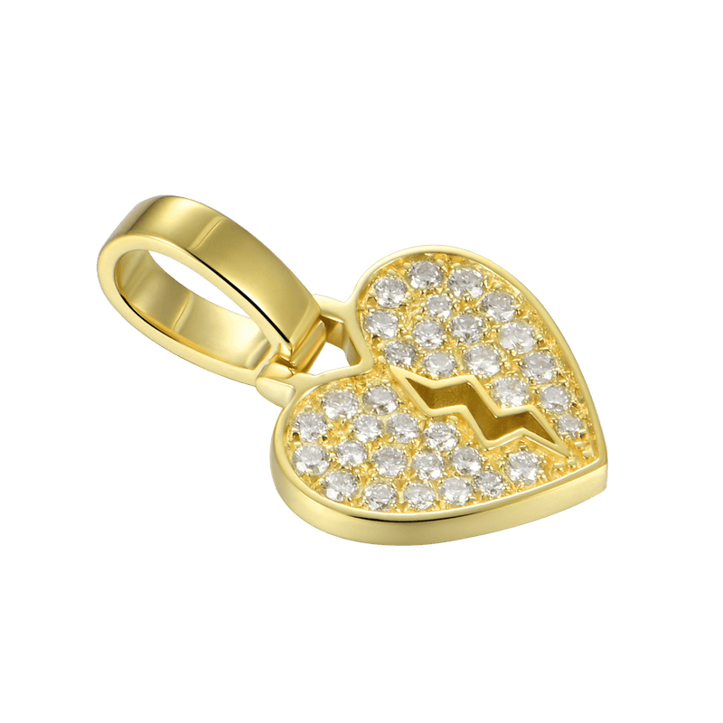 18K Solid Gold Diamond Broken Heart Pendant - Men's & Women's Necklace - APORRO