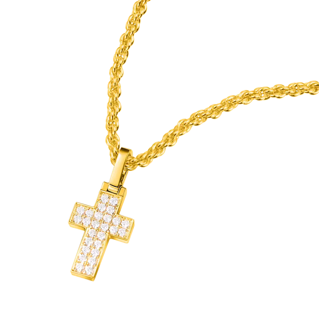 Pendentif croix en diamant en or solide 18K pour femmes - micro