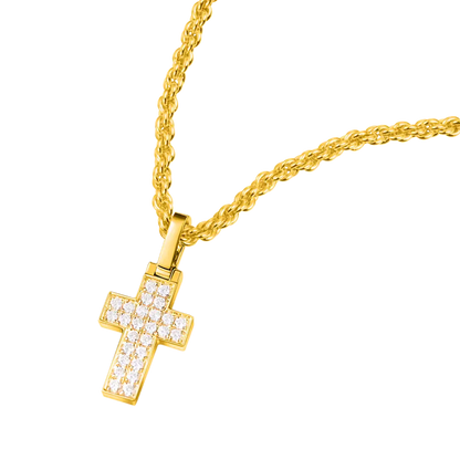 Women's 18K Solid Gold Diamond Cross Pendant - Micro