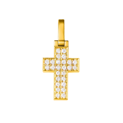 Women's 18K Solid Gold Diamond Cross Pendant - Micro