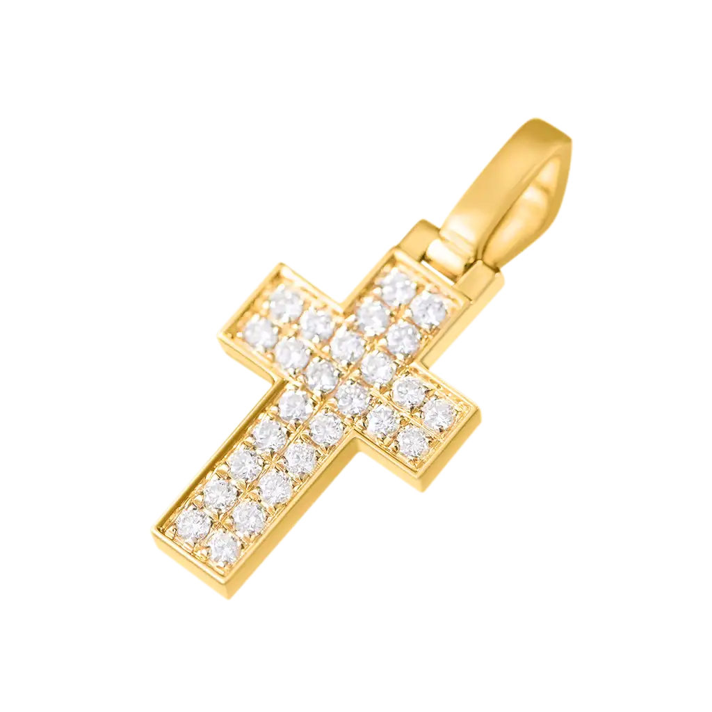 Women's 18K Solid Gold Diamond Cross Pendant - Micro