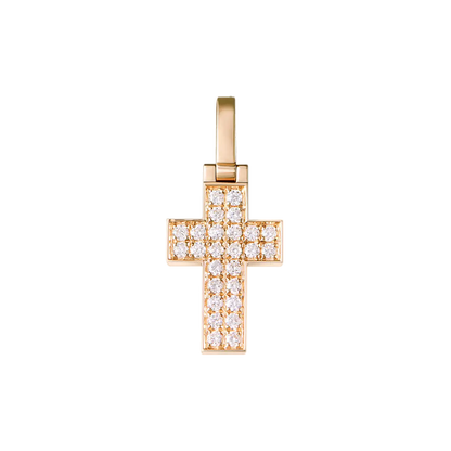 18K Solid Gold Diamond Cross Pendant - Micro