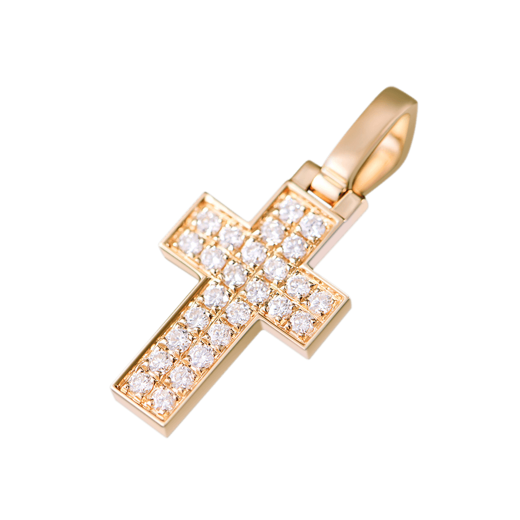 18K Solid Gold Diamond Cross Pendant - Micro