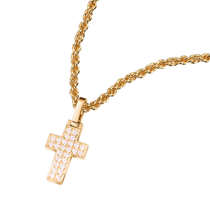 Colgante Cross Cross Cross Diamond de oro sólido de 18k - Micro