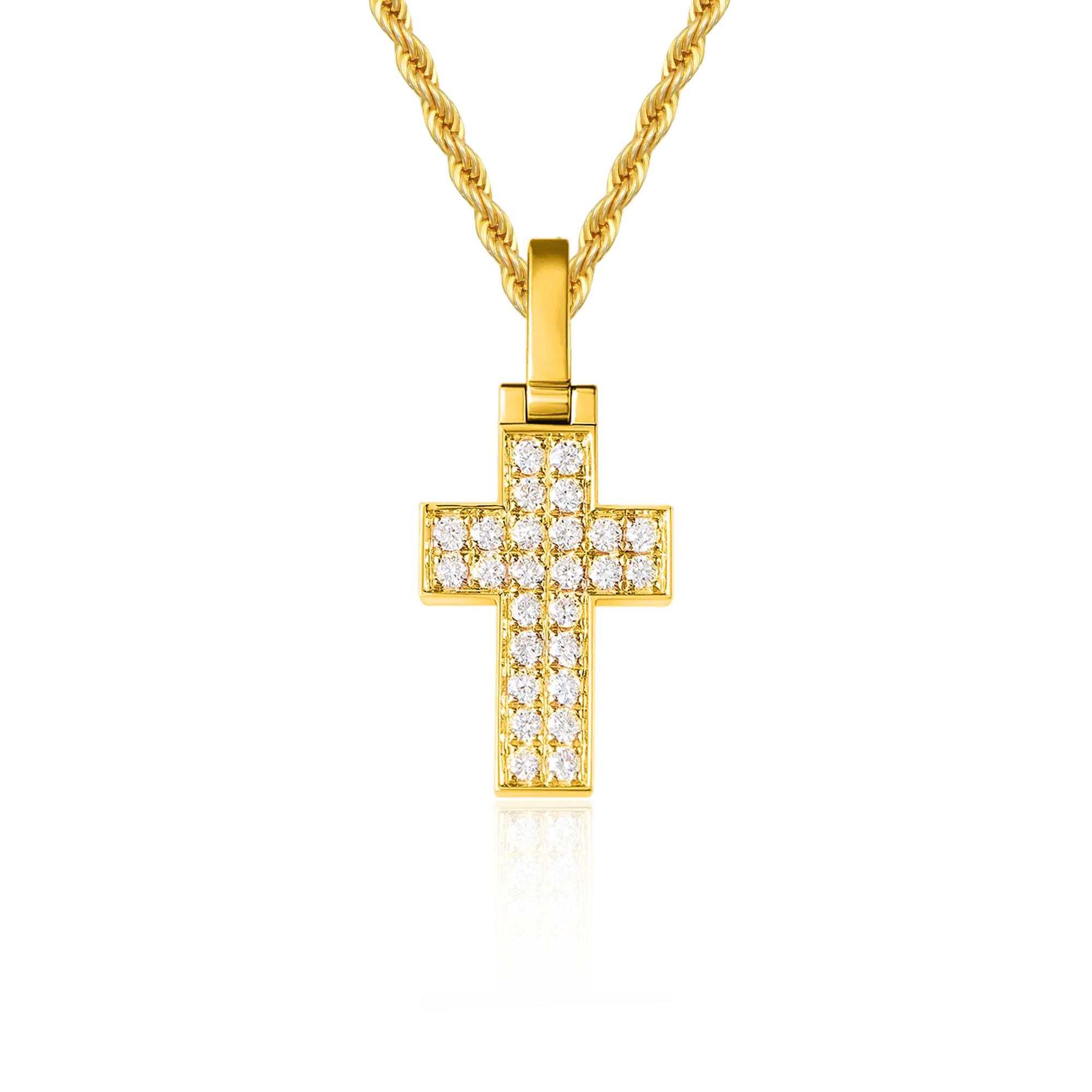 Women's 18K Solid Gold Diamond Cross Pendant - Micro