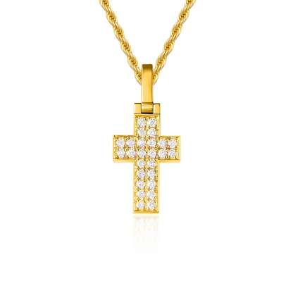 Women's 18K Solid Gold Diamond Cross Pendant - Micro