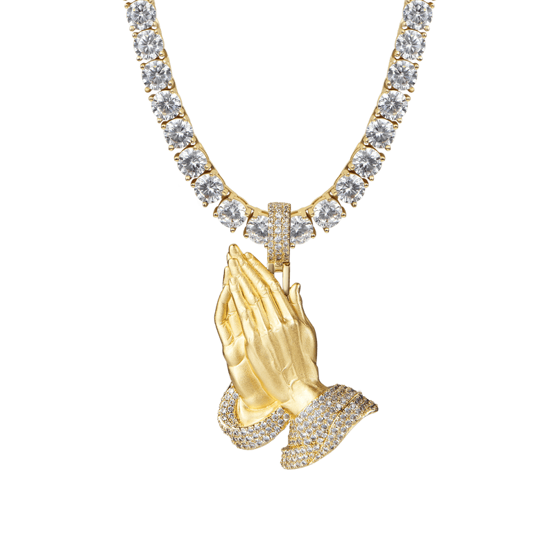 14K Gold Iced Praying Hand Pendant - Aporro - APORRO