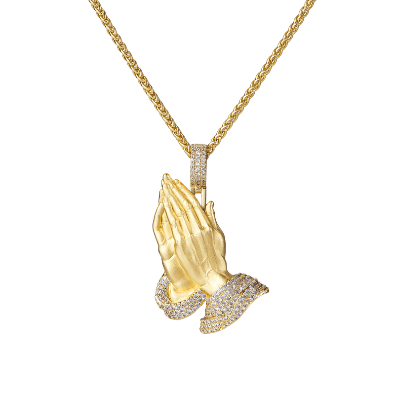 14K Gold Iced Praying Hand Pendant - Aporro - APORRO