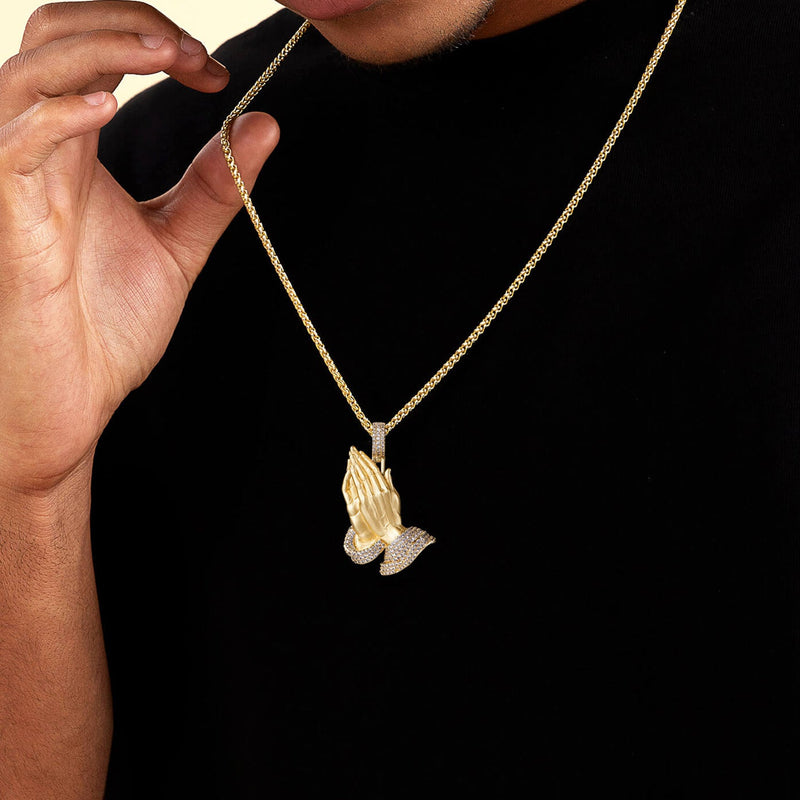 14K Gold Iced Praying Hand Pendant - Aporro - APORRO