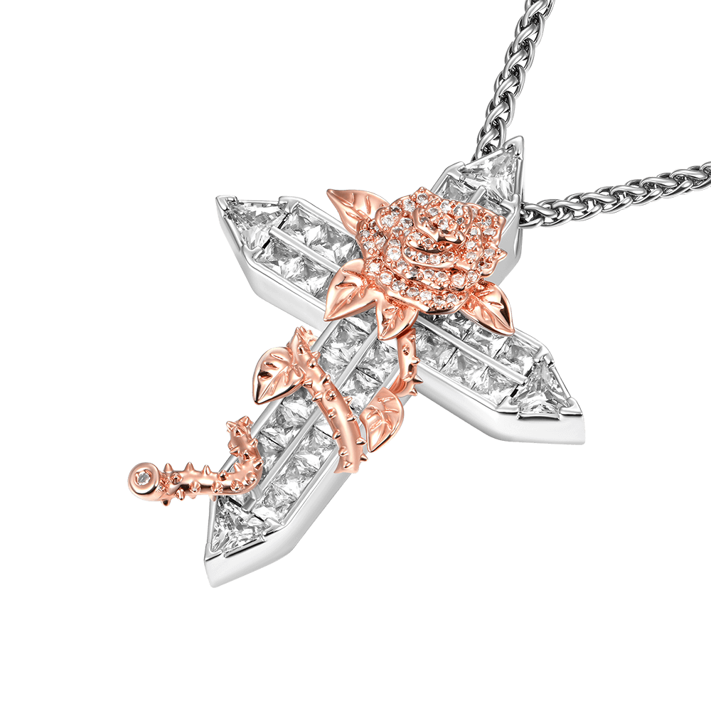 Pendentif de croix de rose pour femmes