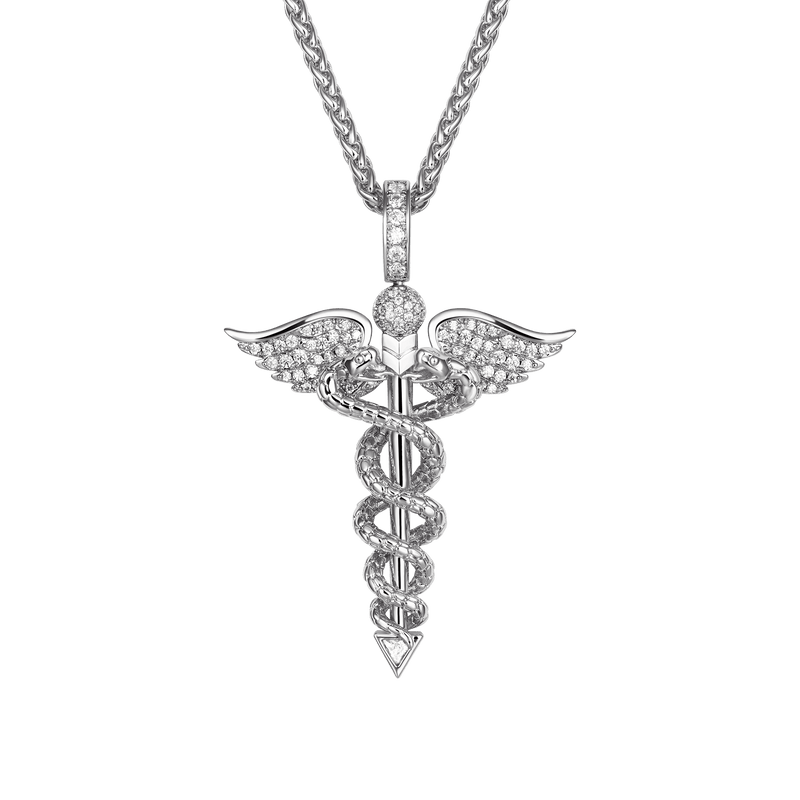 18K Gold/ White Gold Iced Moissanite Staff of Hermes Pendant-Aporro - APORRO