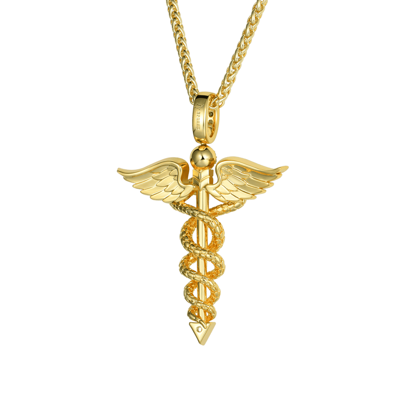 18K Gold/ White Gold Iced Moissanite Staff of Hermes Pendant-Aporro - APORRO