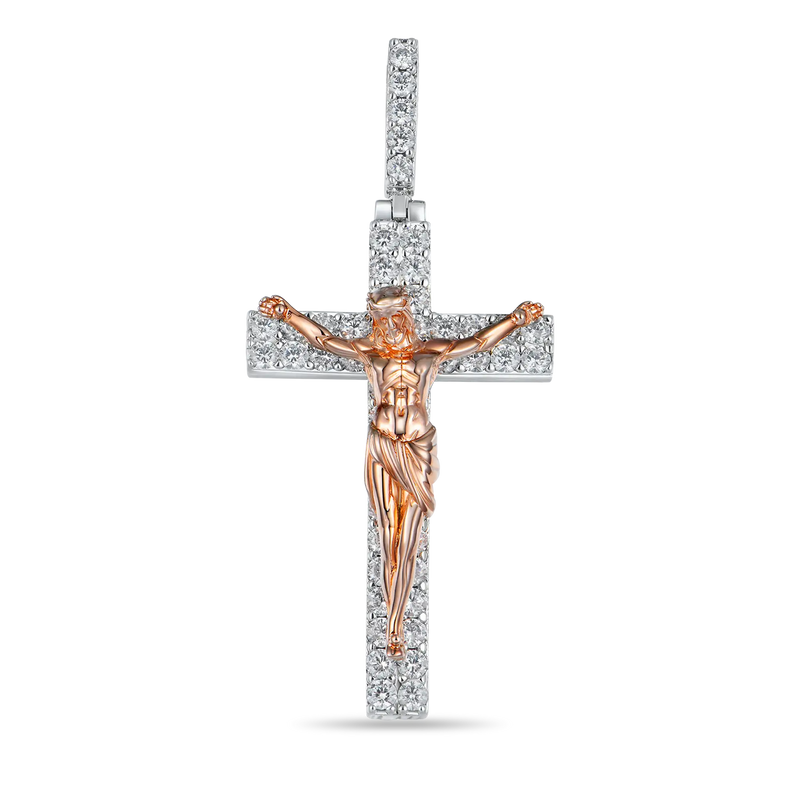 White And Rose Gold Moissanite Small Crucifixion of Jesus Pendant - APORRO