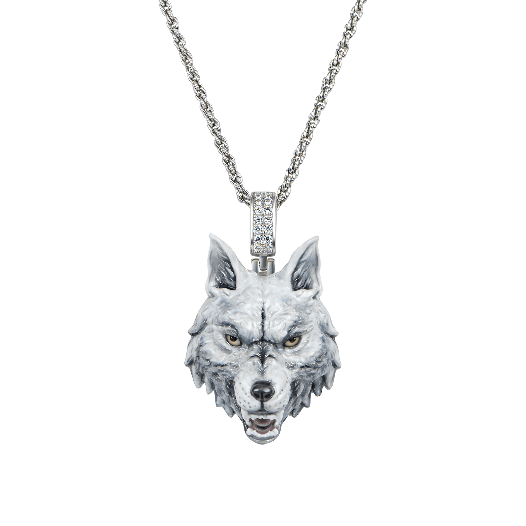 Pendentif miniature en émail de loup intrépide