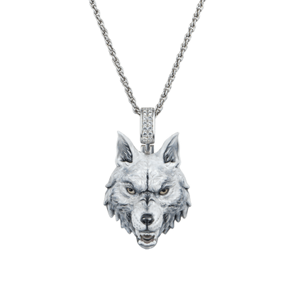 Pendentif miniature en émail de loup intrépide