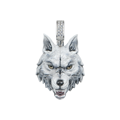 Pendentif miniature en émail loup intrépide