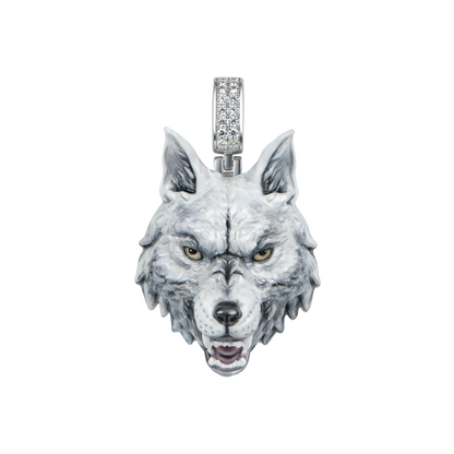 Pendentif miniature en émail de loup intrépide