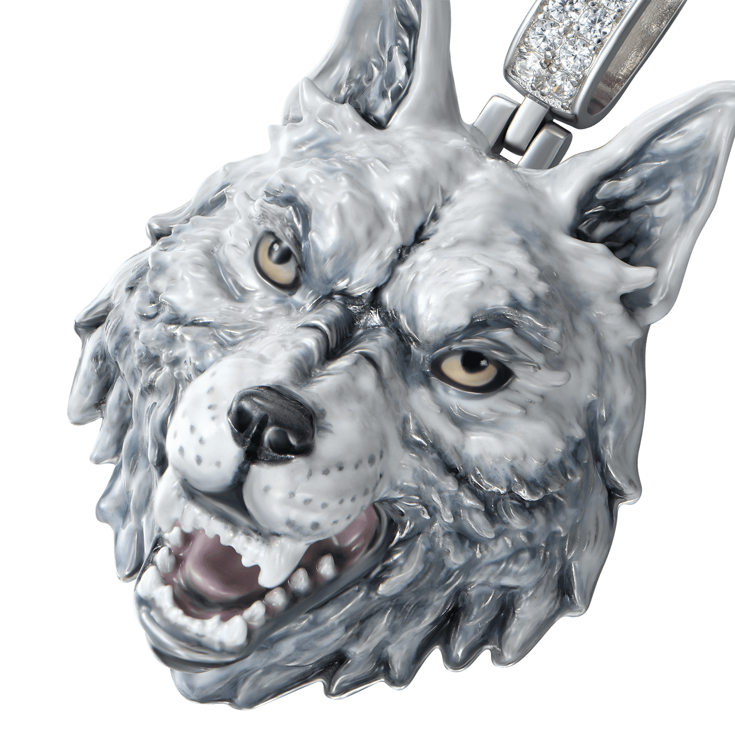 Pendentif miniature en émail de loup intrépide