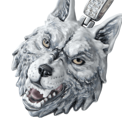 Pendentif miniature en émail loup intrépide