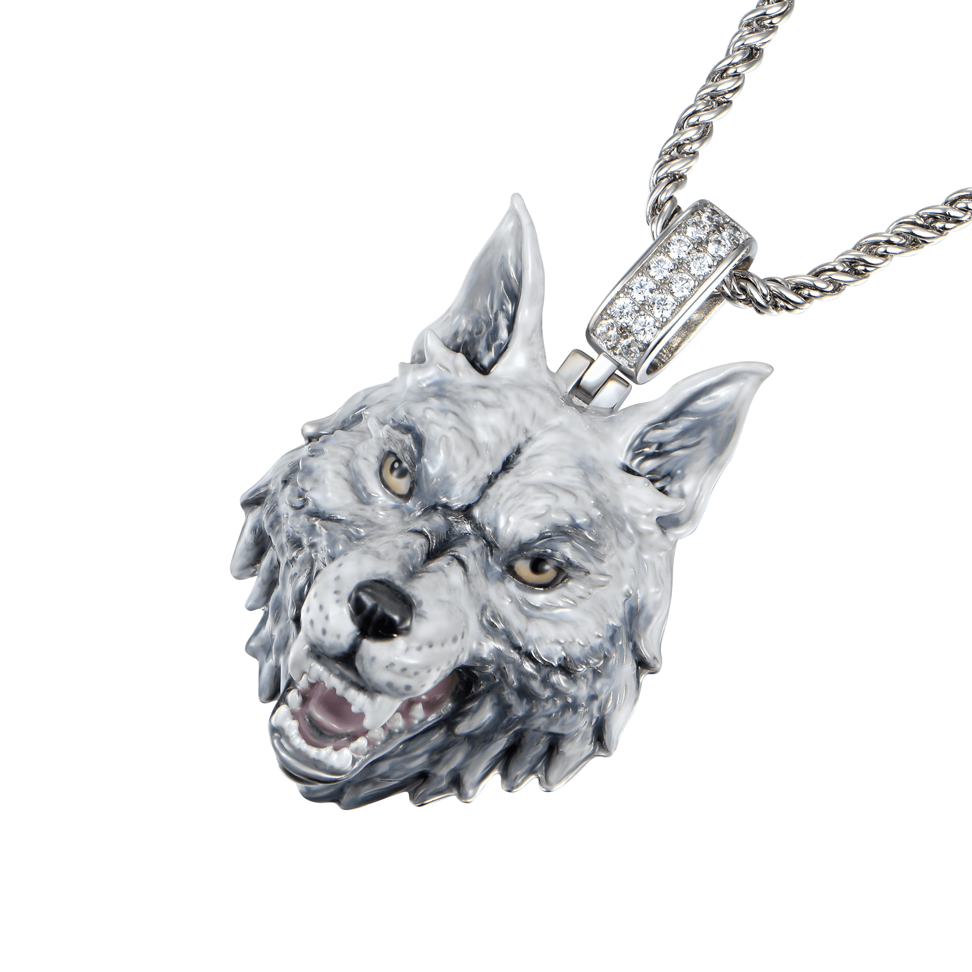 Pendentif miniature en émail de loup intrépide