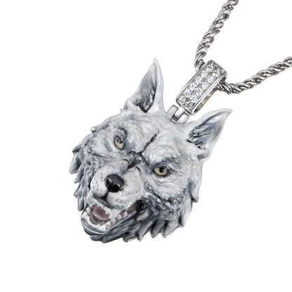 Pendentif miniature en émail de loup intrépide