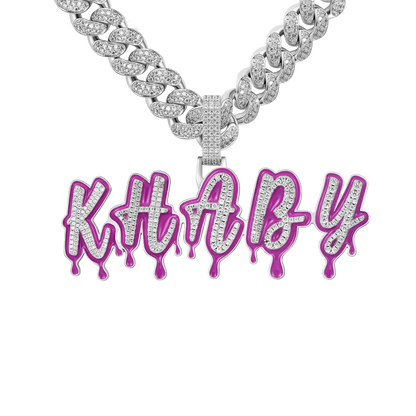 Custom Iced Out Enamel Dripping Font Pendant