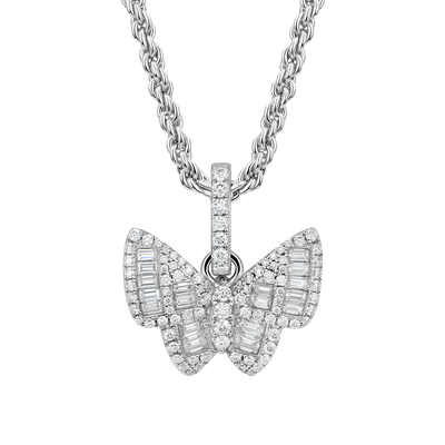 Colgante de mariposa con corte baguette mixto de moissanita