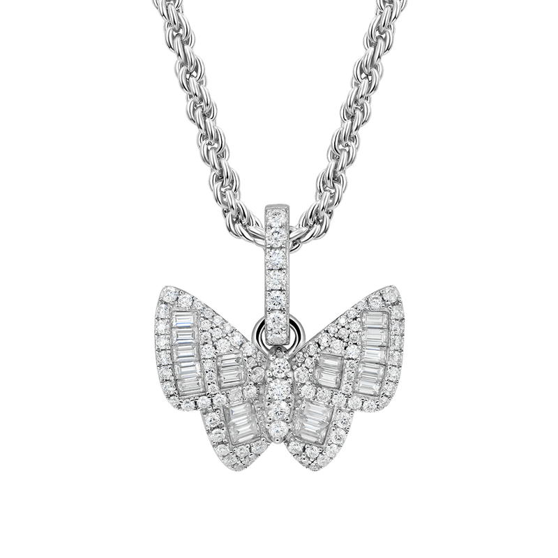 Iced Baguette Mix Round Cut Butterfly Pendant - Everyday Luxury - APORRO