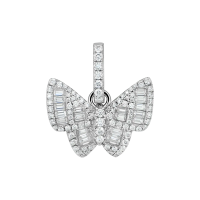 Colgante de mariposa con corte baguette mixto de moissanita