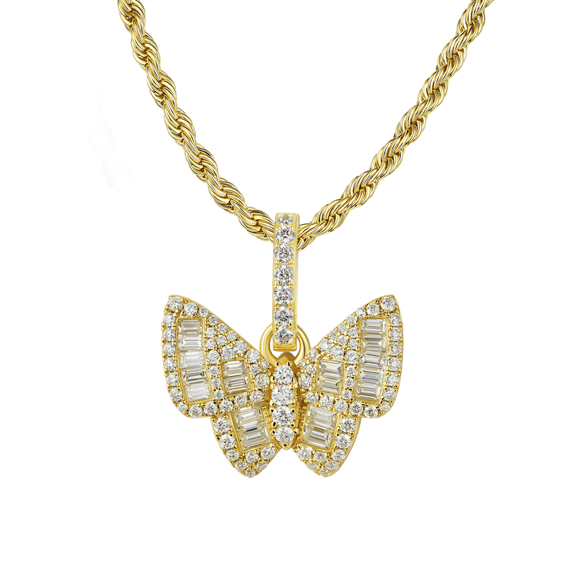 Iced Baguette Mix Round Cut Butterfly Pendant - Everyday Luxury - APORRO