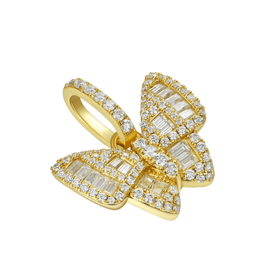 Colgante de mariposa con corte baguette mixto de moissanita