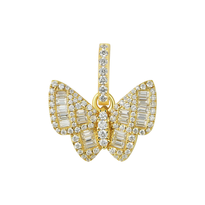 Colgante de mariposa con corte baguette mixto de moissanita