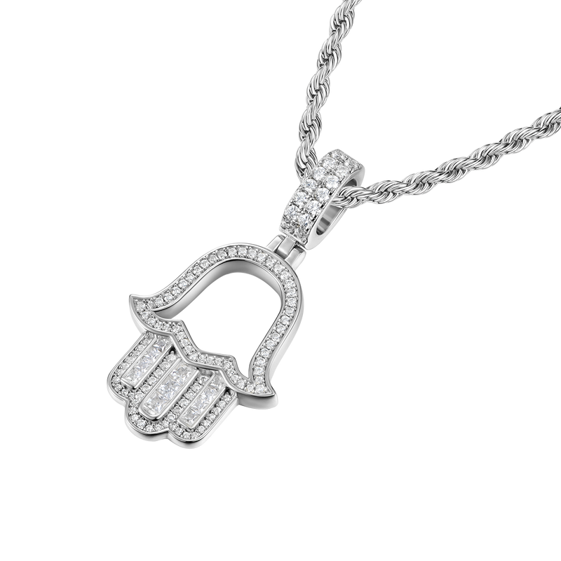 Moissanite Princess Cut Hamsa Pendant - APORRO