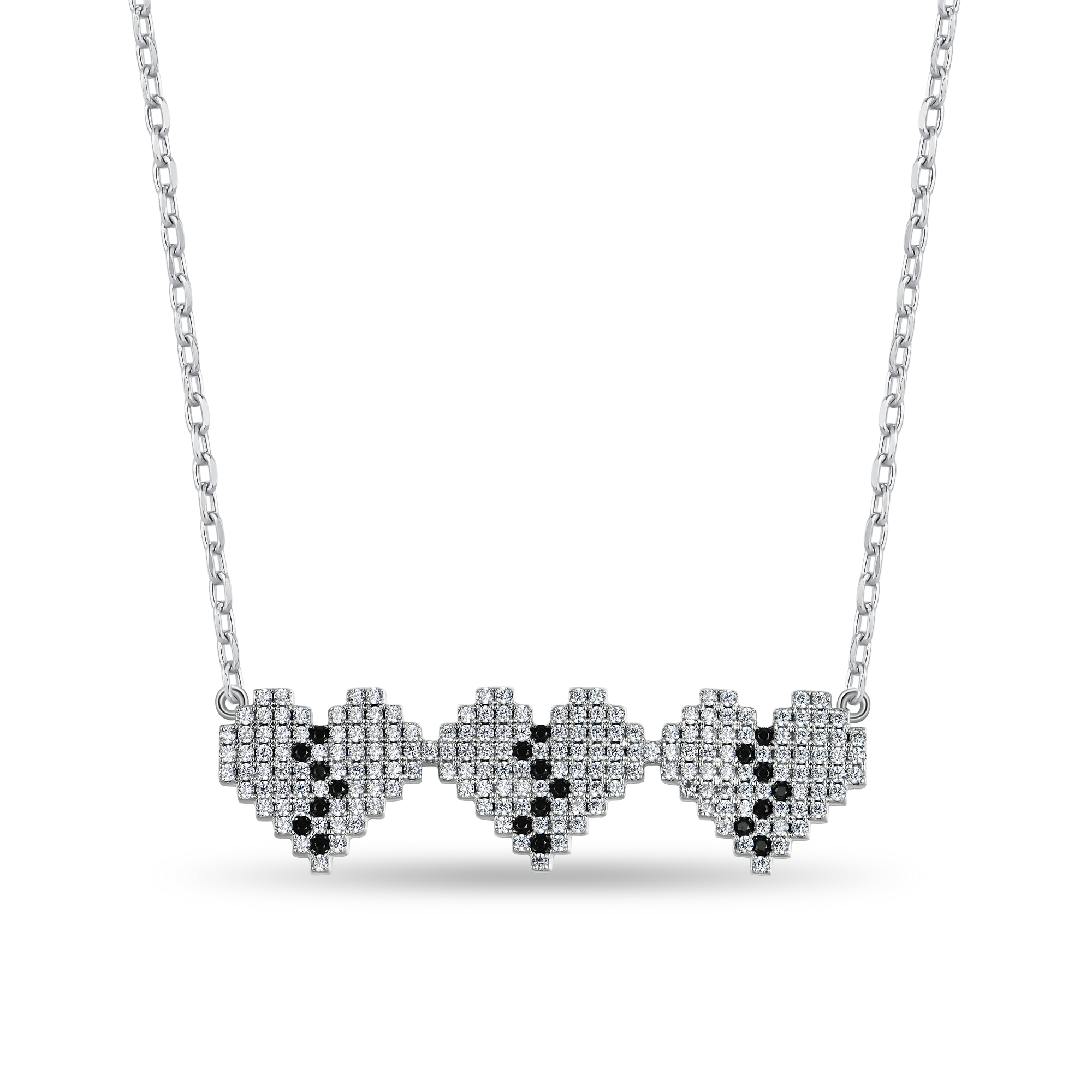 Tri-Broken Heart Pixel Necklace